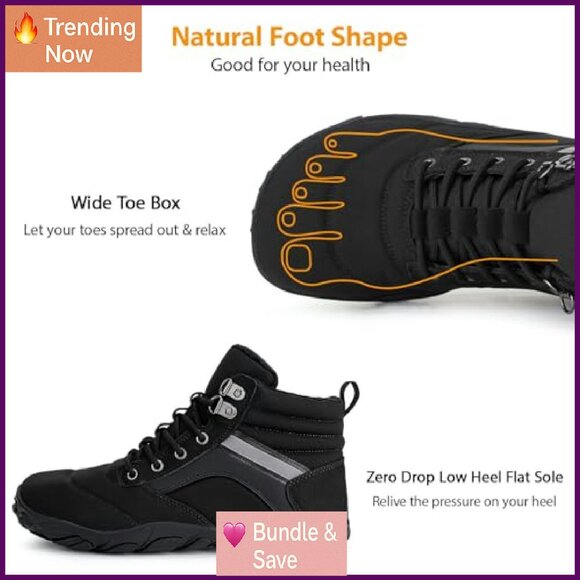 Winter Barefoot Boots Wide Toe Box Zero Drop Water Resistant Snow Boots - Picture 6 of 8